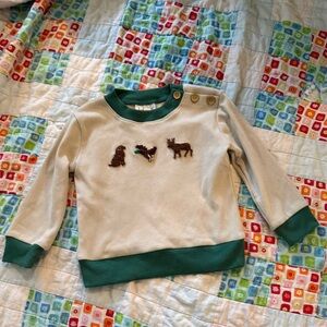 Babeeni Kids Crewneck Top with Green Trim and French Knot Animal Embroidery